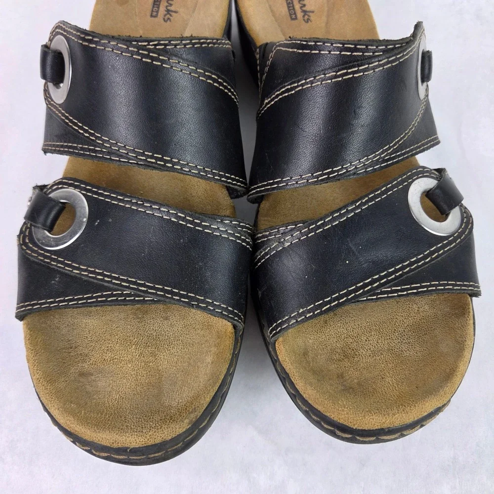 Clarks Collection Lexi Willow Black Slide Slip On Summer Sandals Wedge Casual